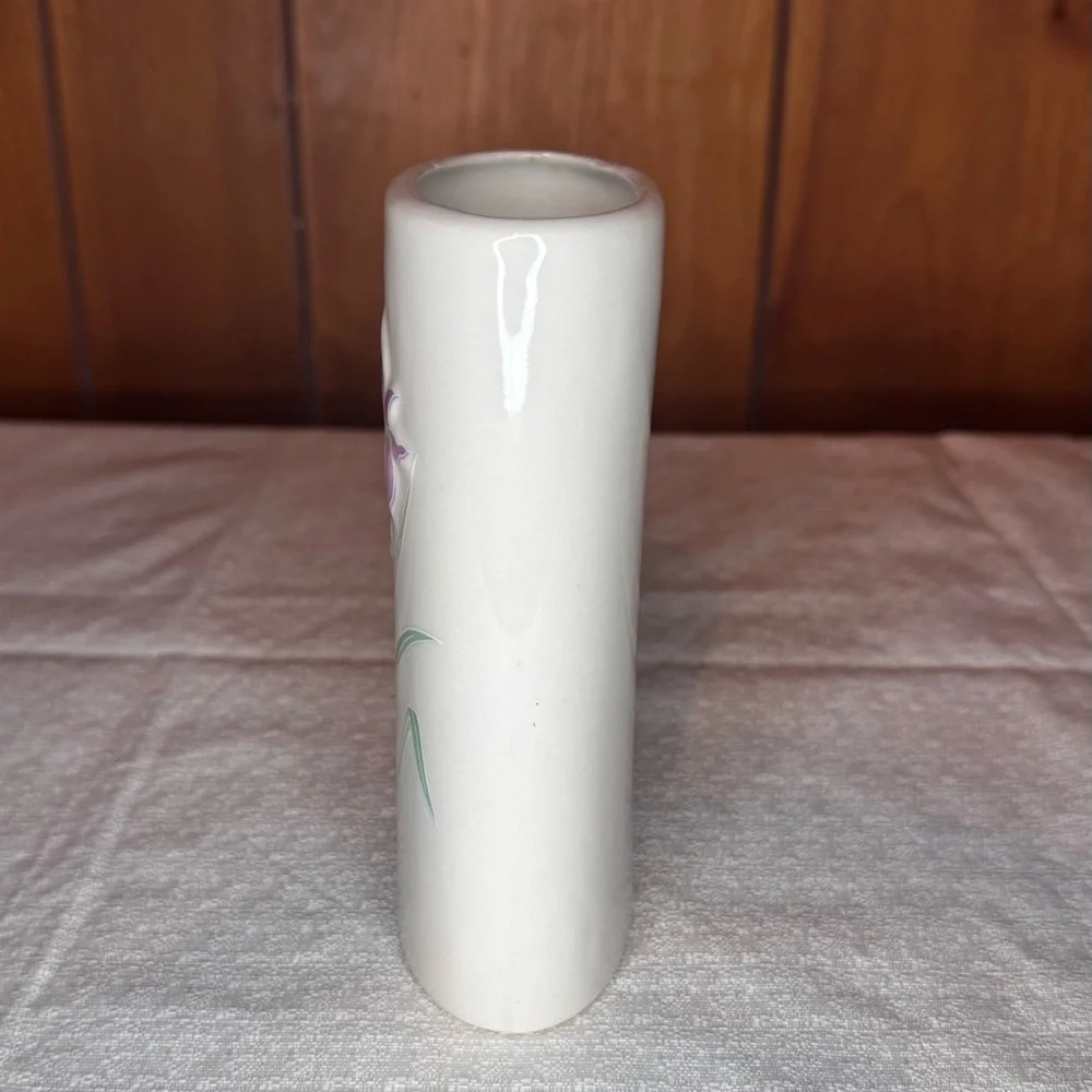 White Ceramic Vase with Pink Floral Motif